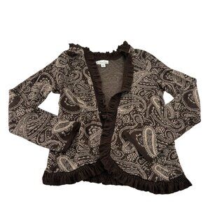 Kim Rogers Womens Petite Paisley Brown Open Cardigan Sweater PS Acrylic